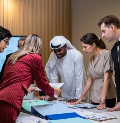 group-of-multi-ethnic-businessman-and-businesswoma-2025-03-28-08-56-02-utc Group of multi-Ethnic businessman and businesswoman working in office. Attractive employee brainstorm and meeting as team, plan and discuss project in workplace. Corporate of modern colleagues concept